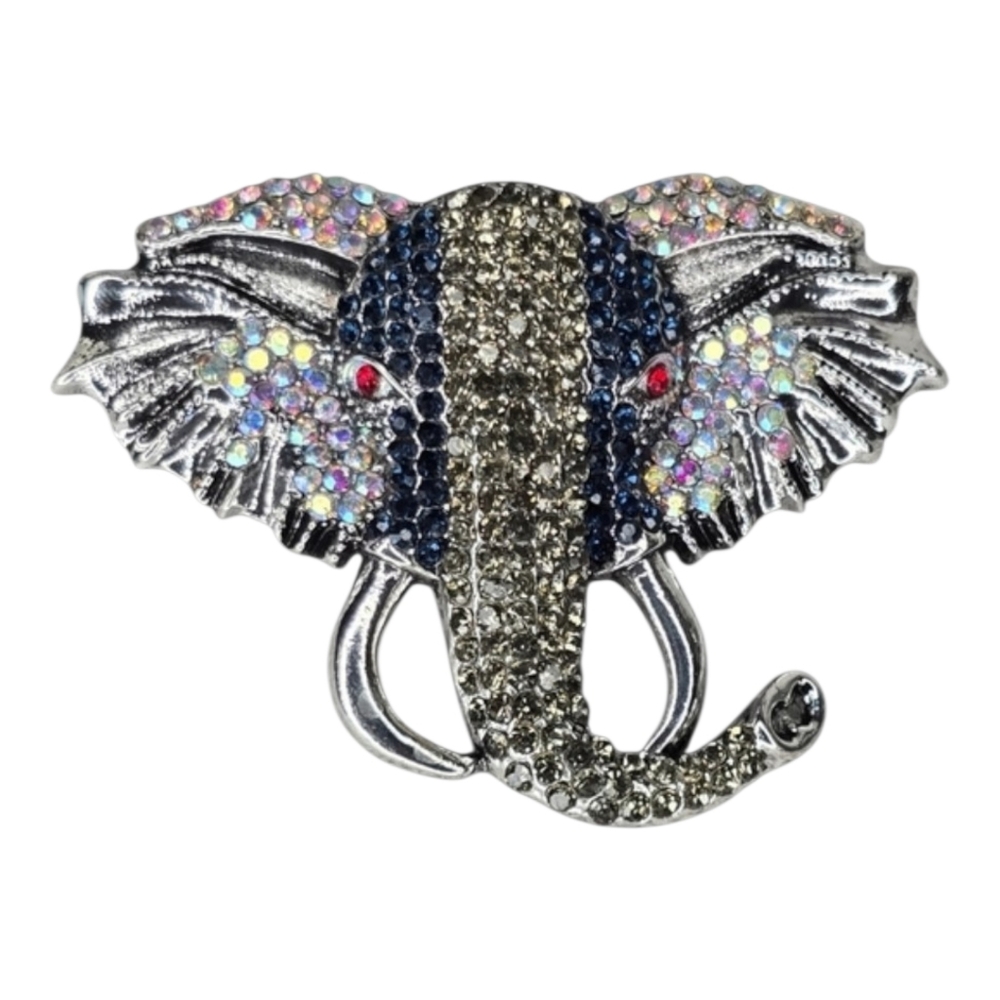 Silver Rhinestone Elephant Elegant  Iridescent Brooch Pin Diva Glam Bling   Star